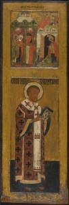 024 icon depicting Entry in Jerusalem + John Chrysostymos