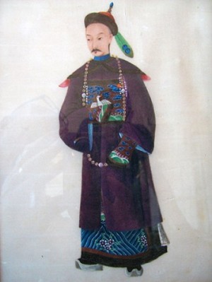 No 158 – Chinese Pit Paper Painting Standing Dignitary Qing Dynasty (1644-1911)