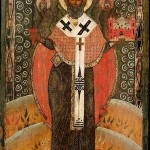 Antique Russian wooden icon - Saint Nicolas of Mozaisk